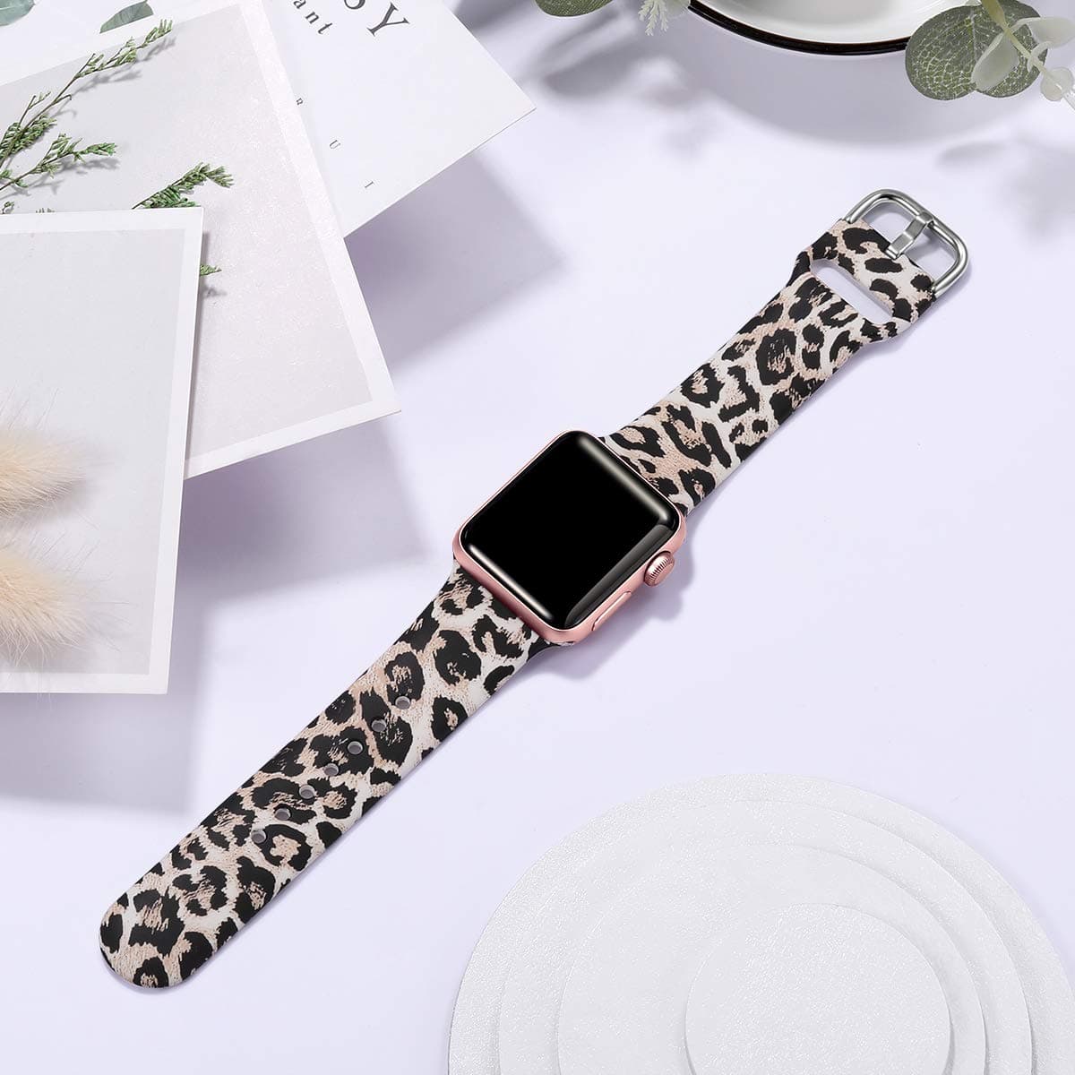 Wepro Replacement Strap Compatible with Apple Watch Strap 41mm 40mm 38mm 42mm, Pattern Printed Soft Silicone Wrist Bands for Apple Watch SE/Ultra/Ultra 2/iWatch Series 10/9/8/7/6/5/4/3/2/1, Leopard — view 2