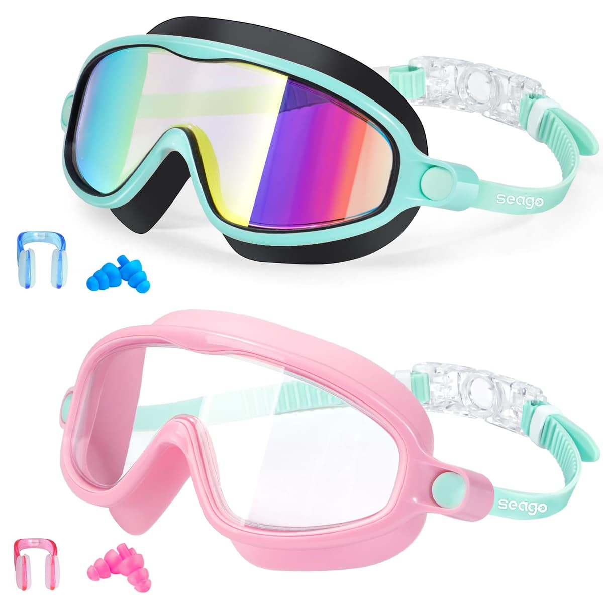 Seago Swim Goggles 2 Pack Anti-Fog Anti-UV Wide View Swimming Goggles for Kids 3-14 — view 15