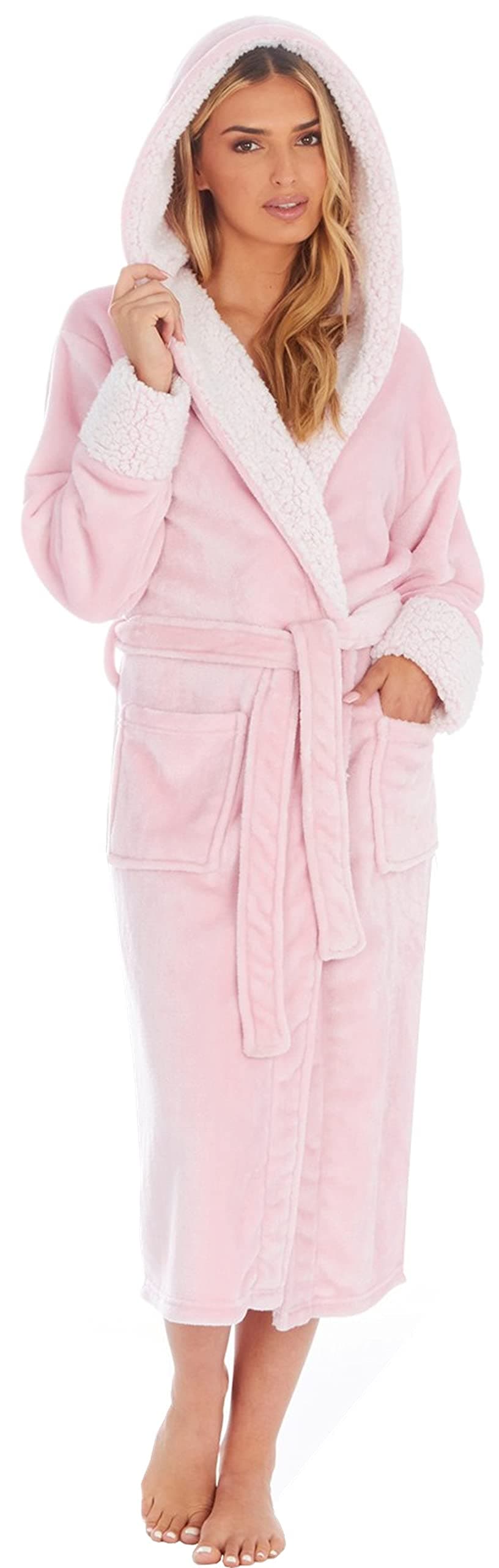 KATE MORGAN Ladies Dressing Gown Fluffy Super Soft Hooded Bathrobe for Women Plush Fleece Perfect Loungewear Long Robe | Gifts for Women — view 9
