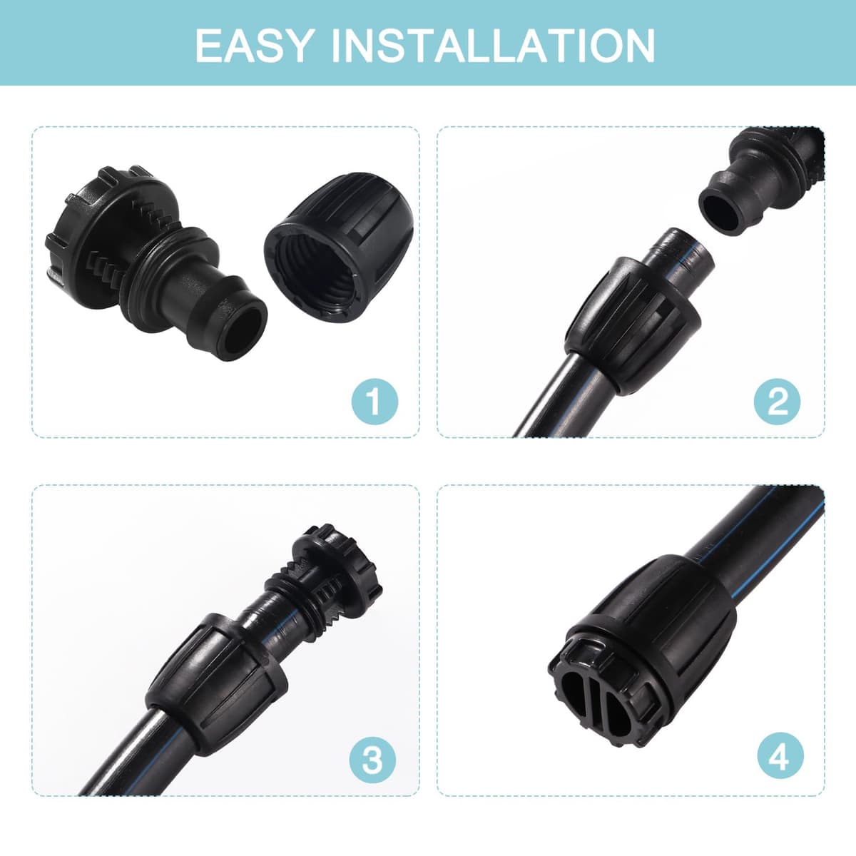 VooGenzek 10 Piezas Accesorios de Riego Tapones de Extremo para Tubos 16mm, Adaptador de Riego por Goteo, Conectores de Púas de Manguera para Sistemas de Riego, para Césped, Jardín (Negro) — view 4