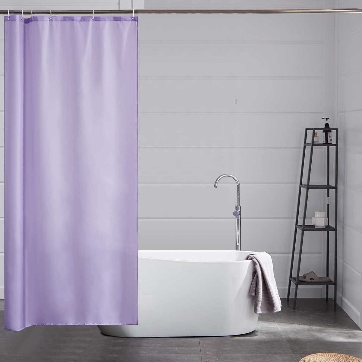 Furlinic Navy Shower Curtain Anti Mould Resistant Waterproof Bathroom Curtains Washable Polyester Fabric 90x180cm with Weight Tape for Bath Wet Room 35x72 Inch. — view 183