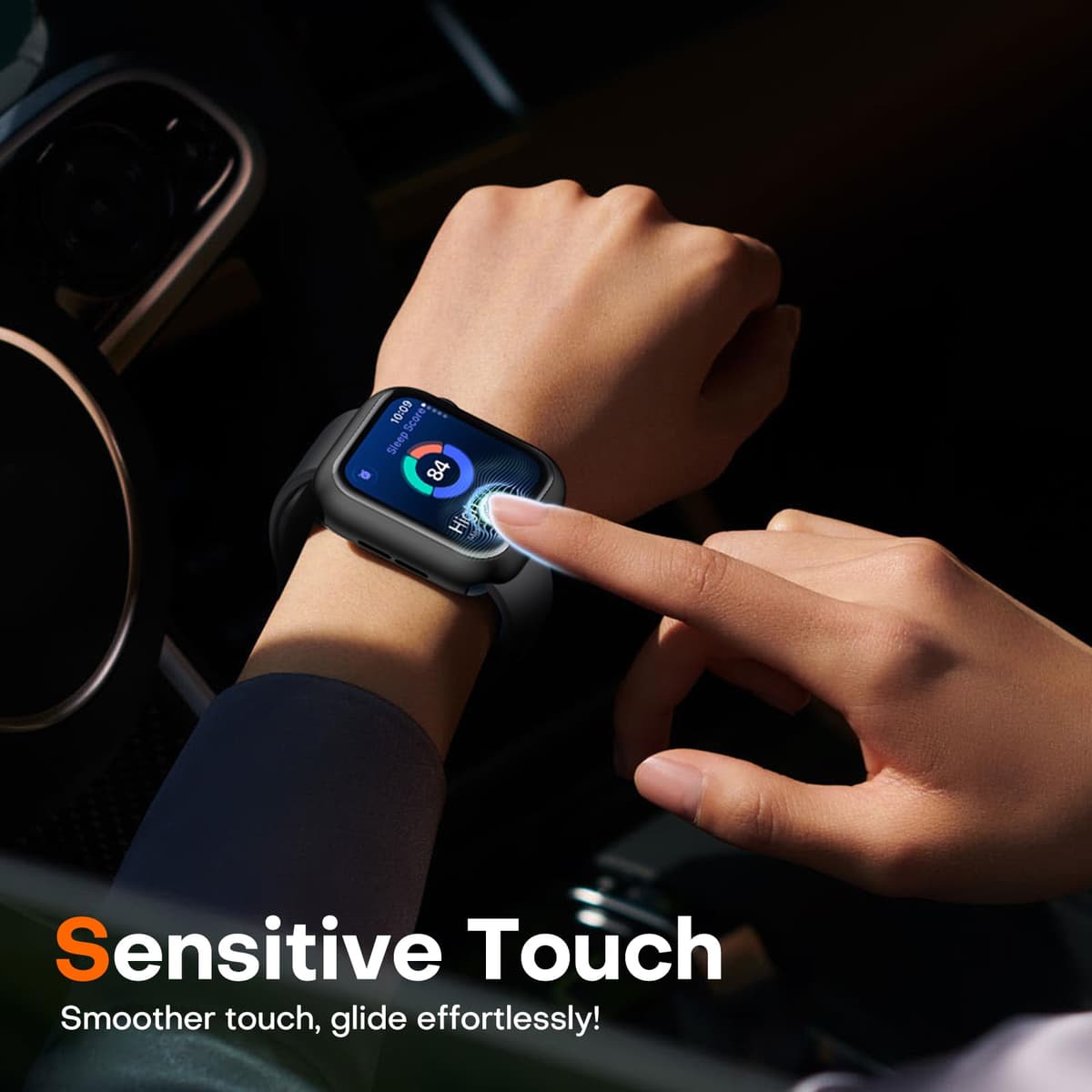 TAURI 2 Pack Hard Case for Apple Watch SE 3 /Series 6/5/4 /SE 44mm with 9H Tempered Glass Screen Protector, [Touch Sensitive] [Full Coverage] Slim Bumper Protective Cover for iWatch 44mm - Black — view 4