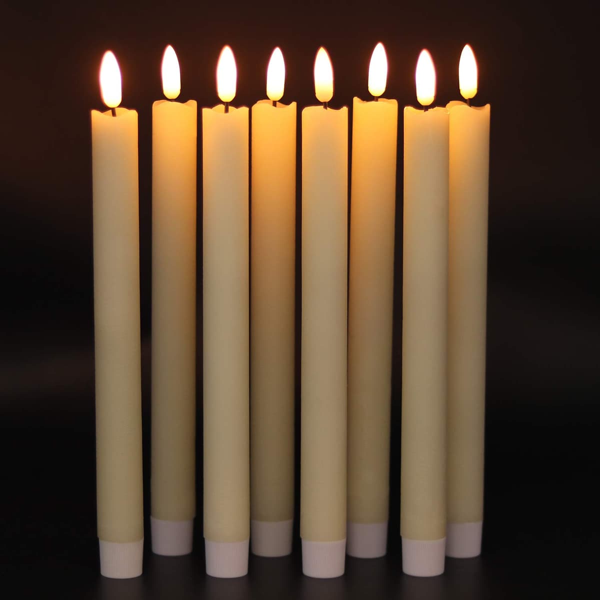 Eldnacele Flameless Flickering Taper Candles with 2 Remote Controls and Timer, Real Wax 3D Wick Light Window Candles Battery Operated Pack of 8, Christmas Home Wedding Decor (Ivory, 0.78 X 9.64 Inch) — view 3