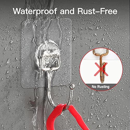 Large Adhesive Hooks for Hanging Heavy-Duty 44Ib(Max) 10 Packs, Wall Hooks Without Nails Self-Adhesive Traceless Clear and Removable, Waterproof and Rustproof Multiple Uses Bathroom Kitchen Home — view 2
