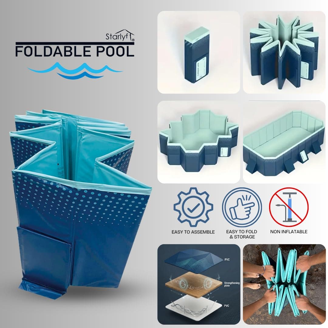 INDUSTEX Foldable Swimming Pool -600L- PVC Garden Paddling Pool – Portable Rectangular Outdoor Pool 180x110x50cm – Easy Assembly, Durable & Space-Saving Summer Family Pool — view 3