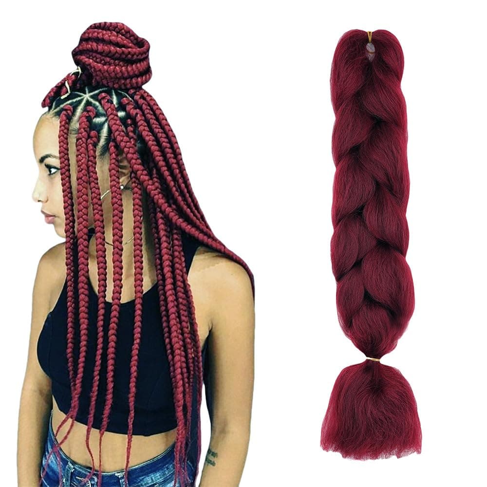 24" Braiding Hair Extension Jumbo Braids Synthetic 3bundles/pack Crochet Hair Afro Box Braid Heat Resistent (Dark Purple) — view 91
