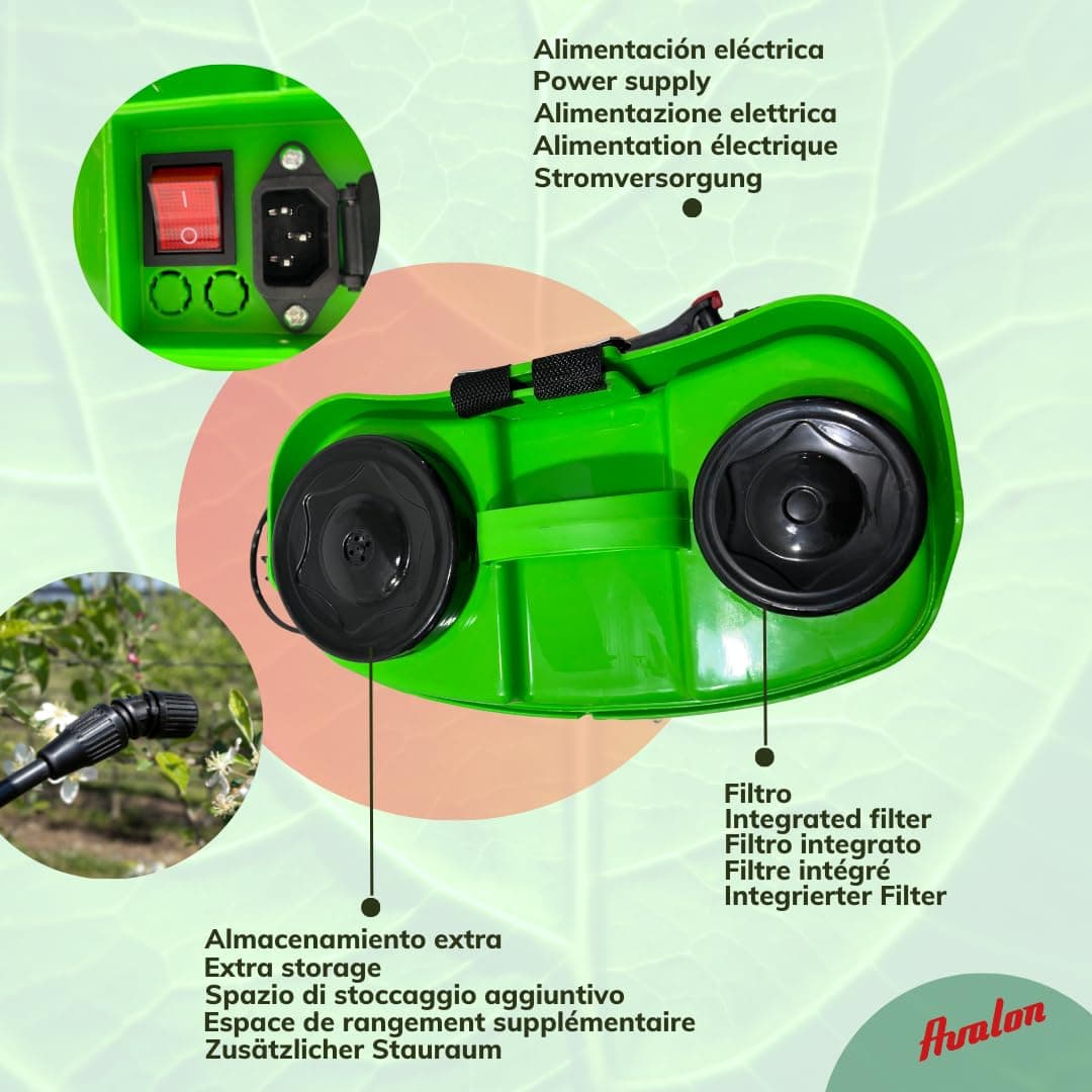 Avalon - Pulverizador de Mochila a Presión con Batería Recargable, Tanque 16L, Lanza INOX Verde. Incluye arnés, Cargador y Set de boquillas de pulverizado — view 3