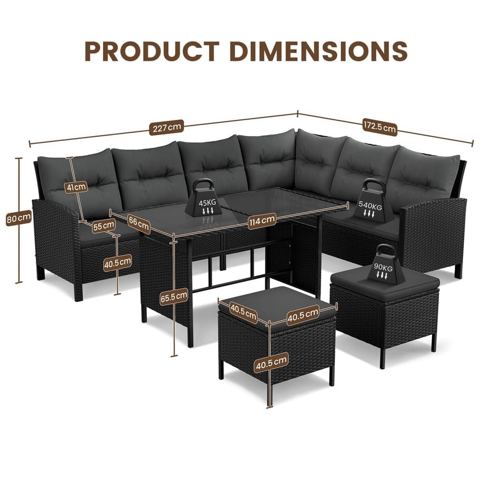 Yaheetech Juego de Muebles de Jardín 4 Piezas, Sofás de Ratán para Exterior con Mesa de Vidrio Templado Mesa y Sillas para Balcón Terraza Patio, Negro/Gris — view 3