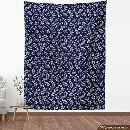 Ambesonne Geometric Fabric by The Yard, Hand Fan Pattern East Culture Inspirations Oriental Motif Kimono Design, Decorative Fabric for Upholstery and Home Accents, 1 Yard, Ivory Blue — view 3