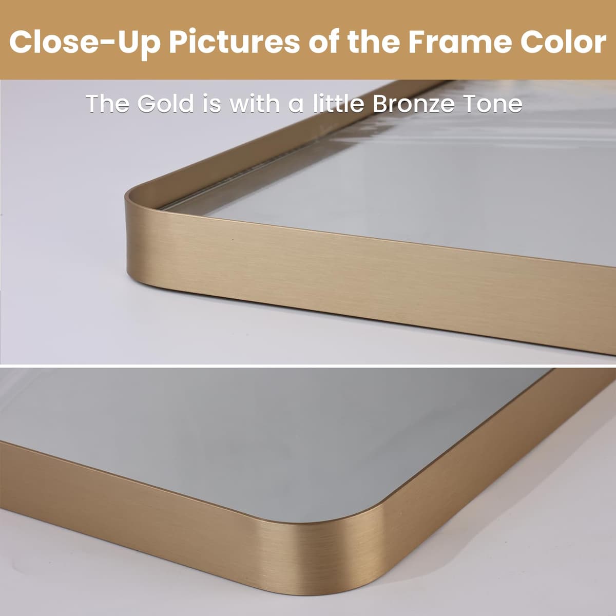 LOAAO 48”X36” Gold Bathroom Mirror, Rounded Rectangle Gold Frame Mirror, Brushed Gold Bathroom Vanity Mirror Wall-Mounted, Anti-Rust, Tempered Glass, Hangs Horizontally or Vertically — view 3
