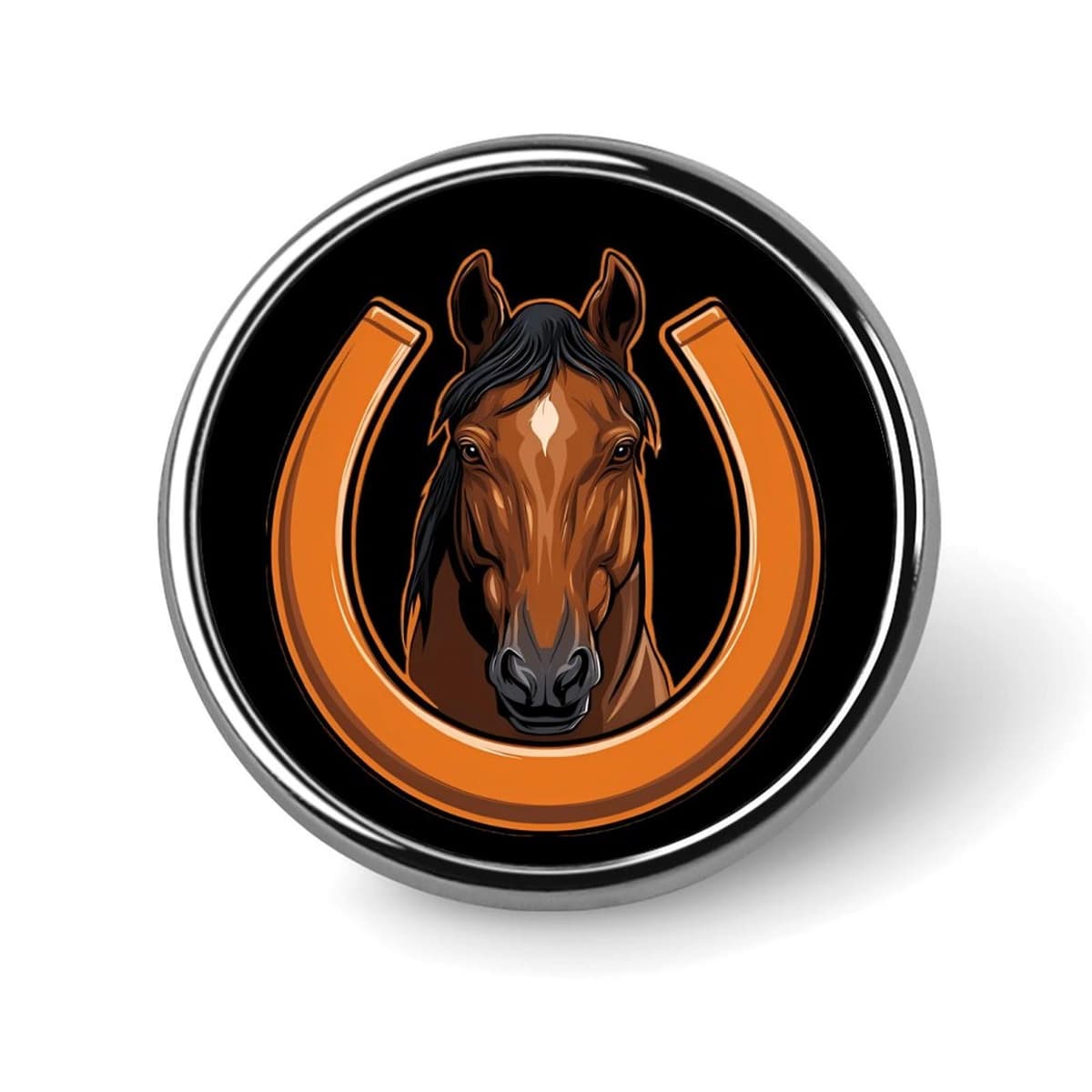 Horse And Horseshoes Round Lapel Pin Button Brooch Pins Badge for Clothing Jewelry Accessories