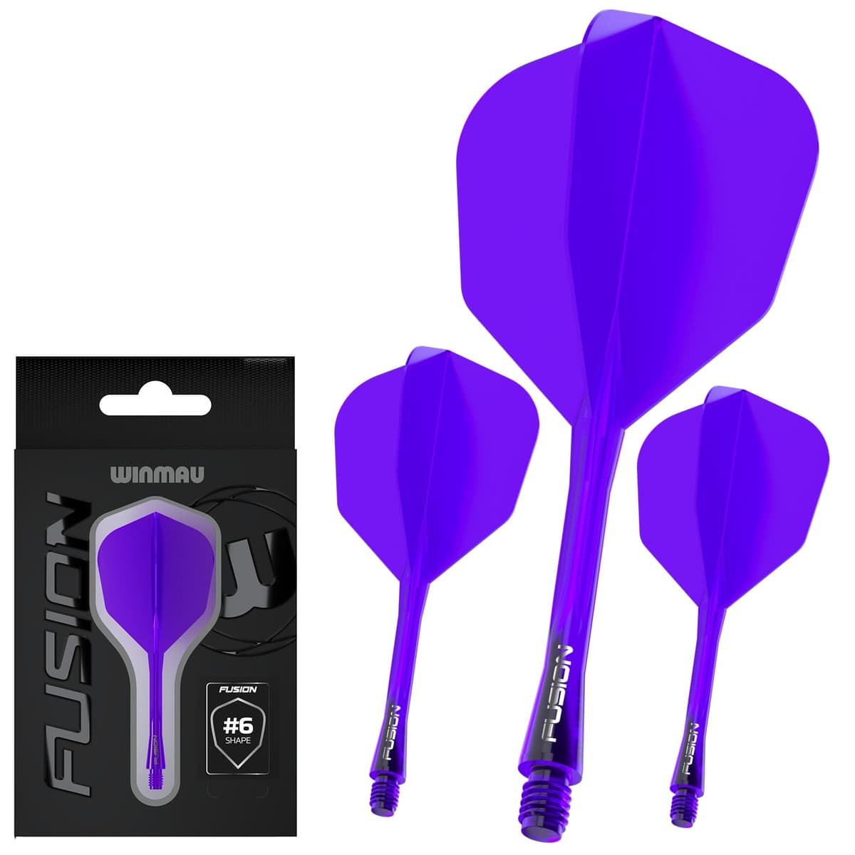 WINMAU Dardos Fusion Sistema Integrado de Vuelo y Eje - No.6 Forma y diseño - Disponible en Corto, Intermedio y Medio - Disponible en Variedad de Colores
