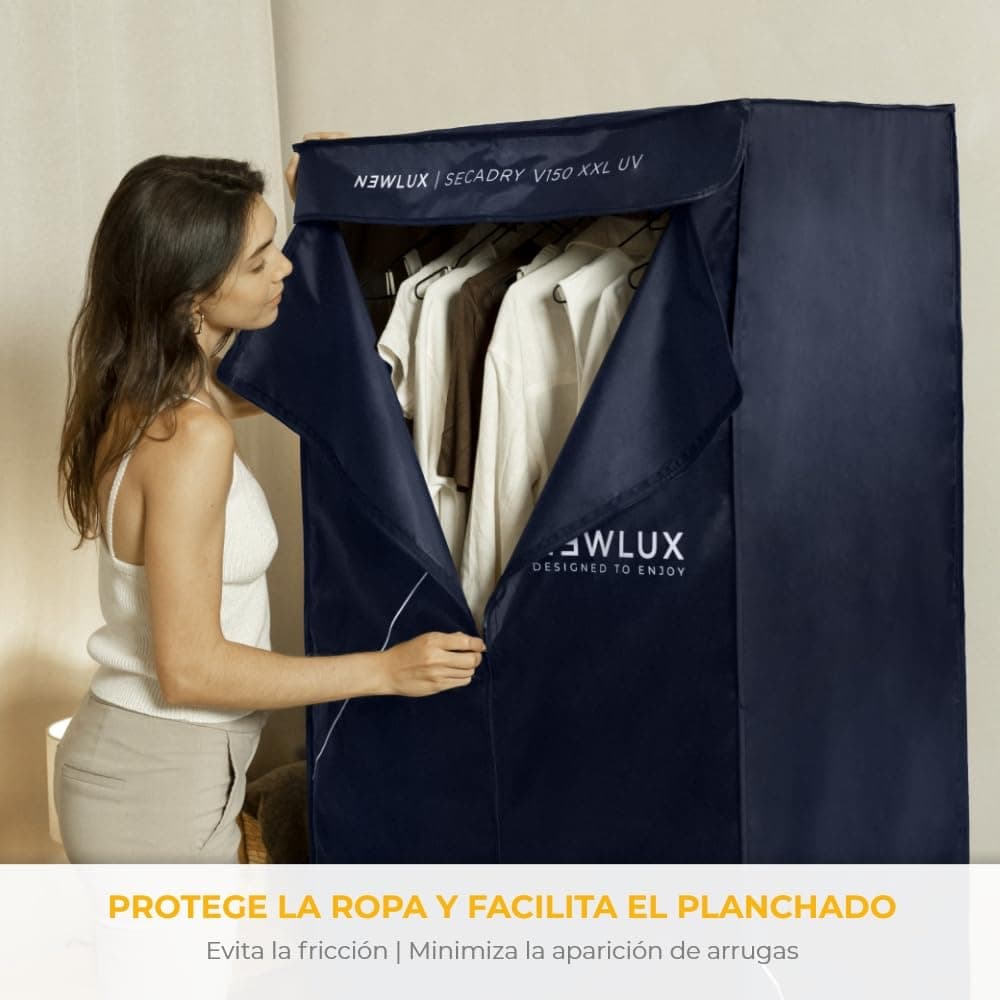 Newlux - Secadora de Ropa Eléctrica Portátil Secadry Azul con Luz UV para Desinfectar. Capacidad 15Kg, Temp. 180min, 4 Niveles. Secadora por Ventilación (1200W) 3 en 1. Ideal como Armario y Tendedero — view 5