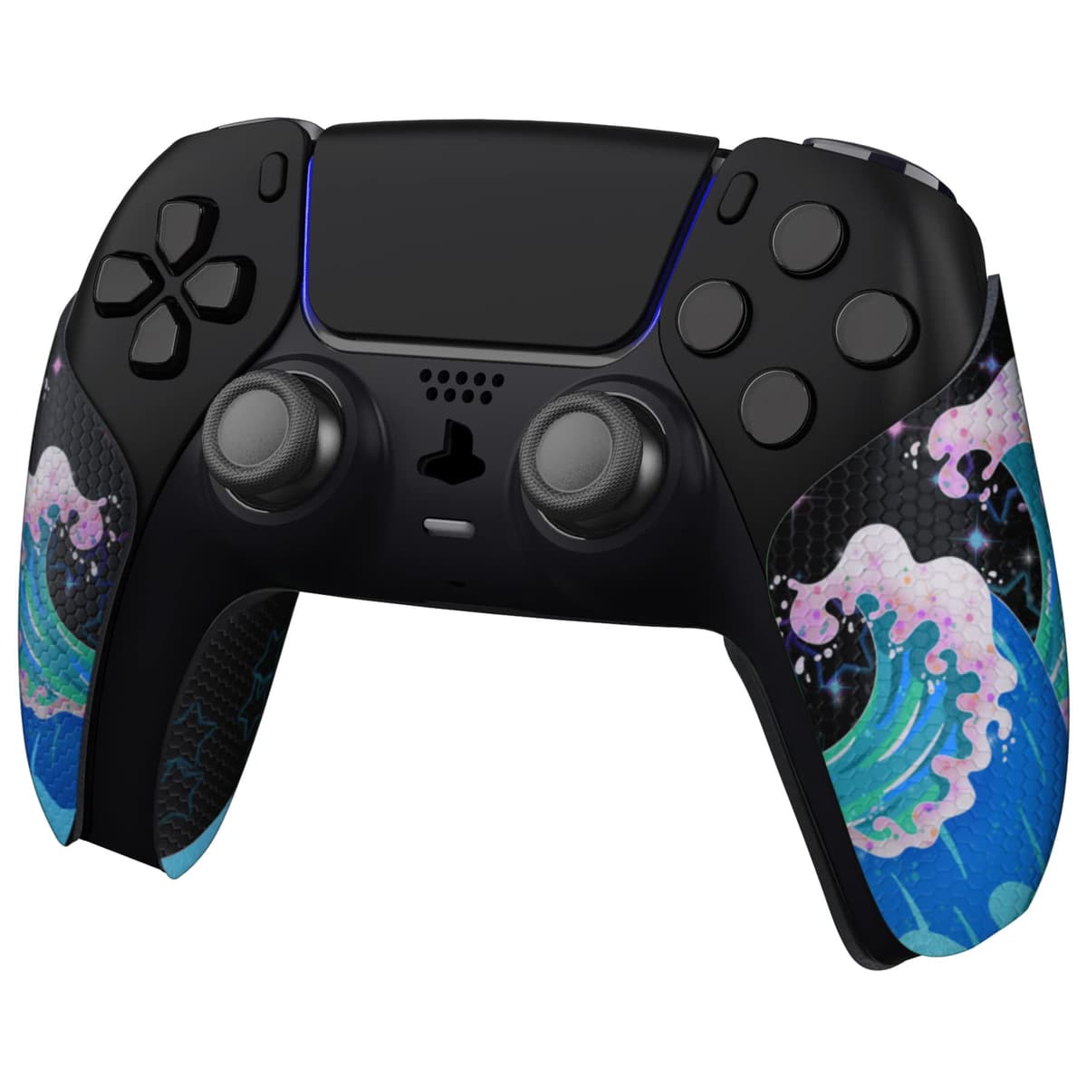 eXtremeRate PlayVital Pegatina para ps5 - Adhesivo de Silicona Antideslizante, Skin de Goma para ps5 Control, Protector con Textura para Mejor Agarre en el Mando (Olas Resplandecientes) — view 4