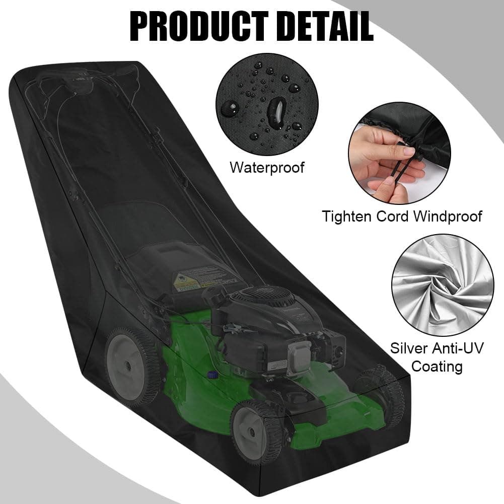 AOOWU Lawn Mower Covers Waterproof for Outside Storage, 191x110x67CM Anti-UV Protector Universal Lawn Mower Covers, Outdoor Weatherproof Lawn Mower Storage Cover with Drawstrings and Storage Bag — view 3