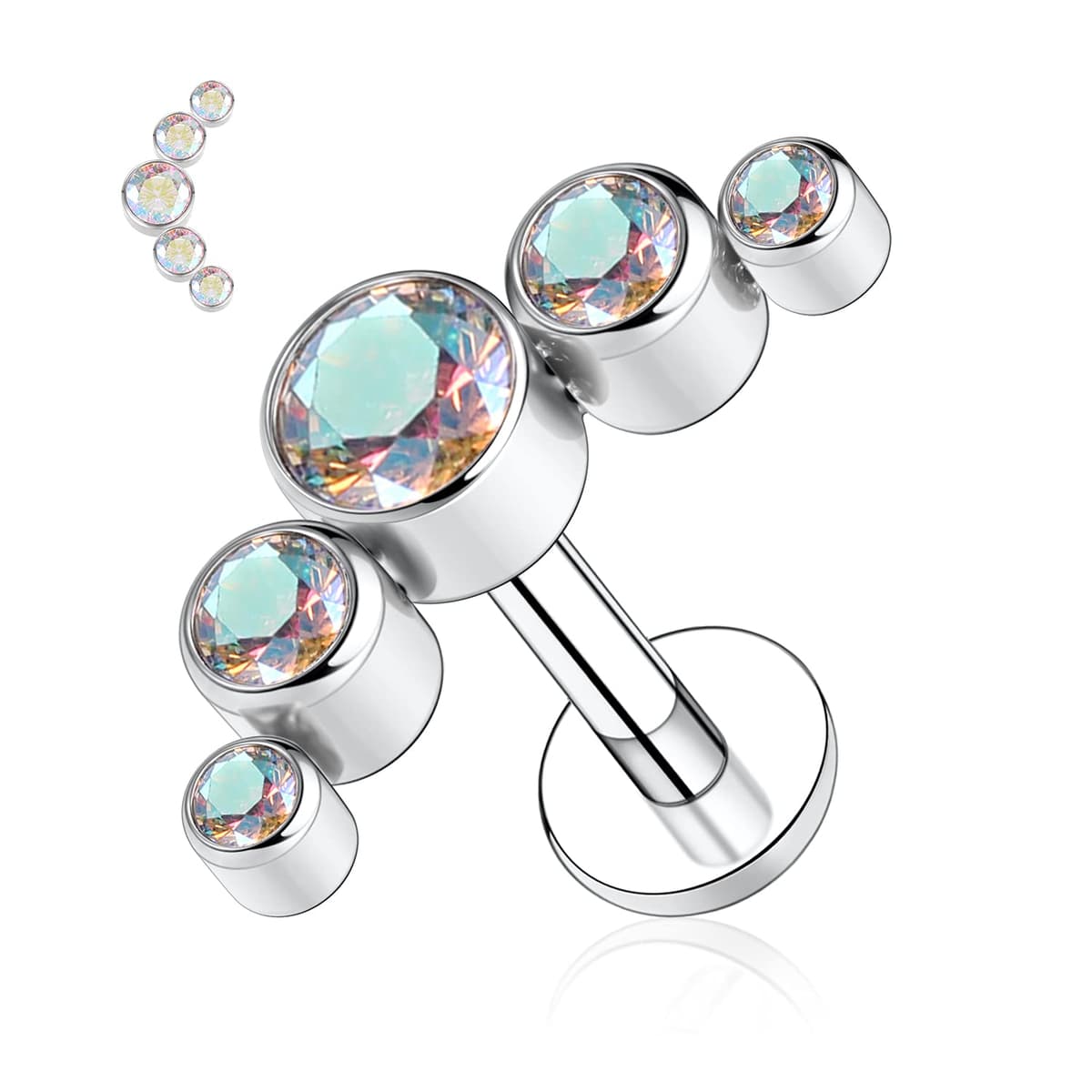 hengkaixuan 16G Titanium Labret Studs - Internally Threaded Flatback - Unisex - Silver - Piercing Jewellery — view 7