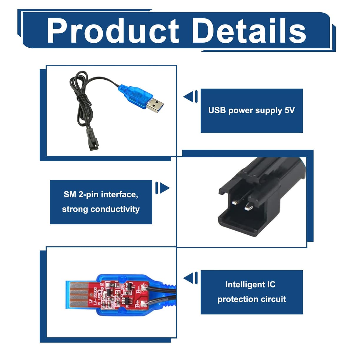 2 Piezas Cargador USB con SM-2P, Cable de Cargador USB 3.7V para Baterías Li-Ion/LiPo, para Drones, Coches, Barcos, Juguetes RC, con Protección contra Sobrecarga y LED Indicador de Carga — view 3