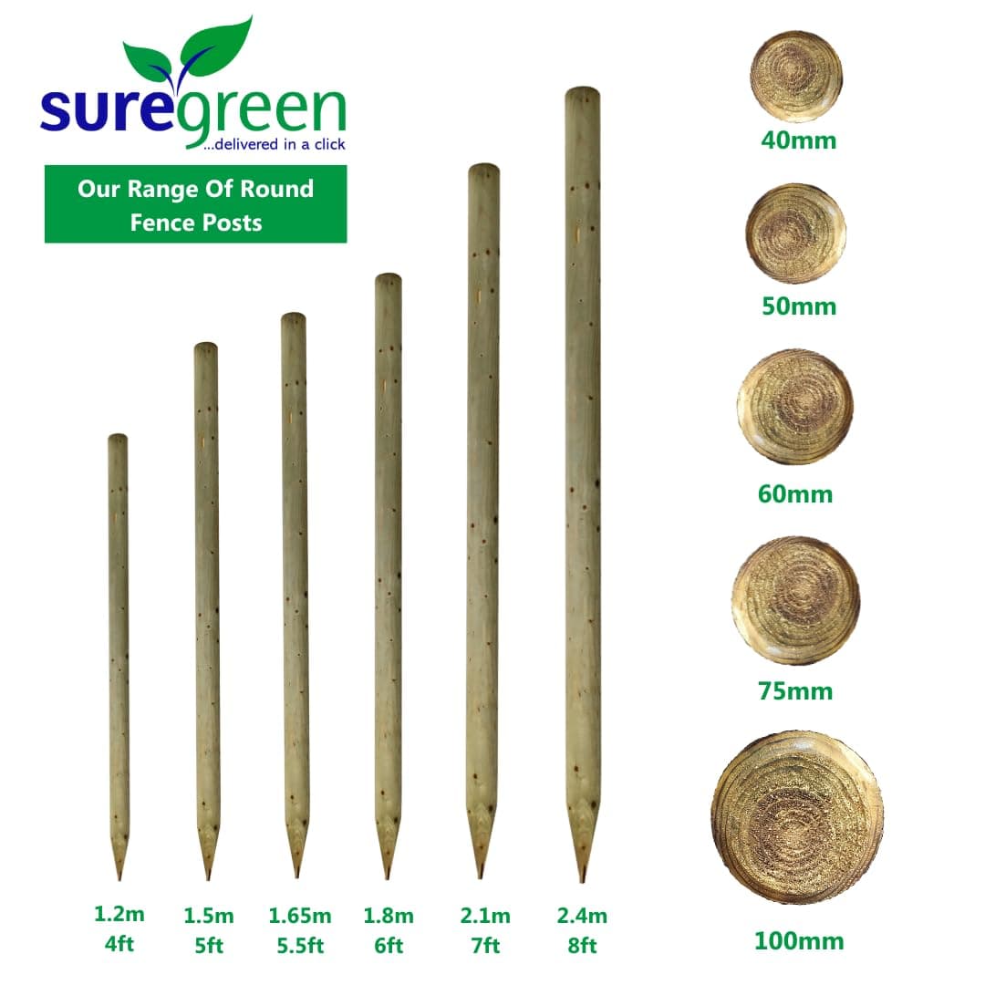 Suregreen Premium Round Wooden Stakes 1.2m x 50mm – Pack of 10 Pressure-Treated Softwood Posts for Durable Garden Fencing, Tree Support & Landscaping Projects — view 4