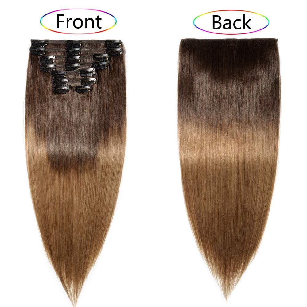 Silk-co 10inch Hair Extensions Clip in Hair Extension Human Hair #04 Medium Brown -Basic Thickness-Thin Weft- 8 Pieces Real Remy Straight Hair Extensions[50g] — view 216