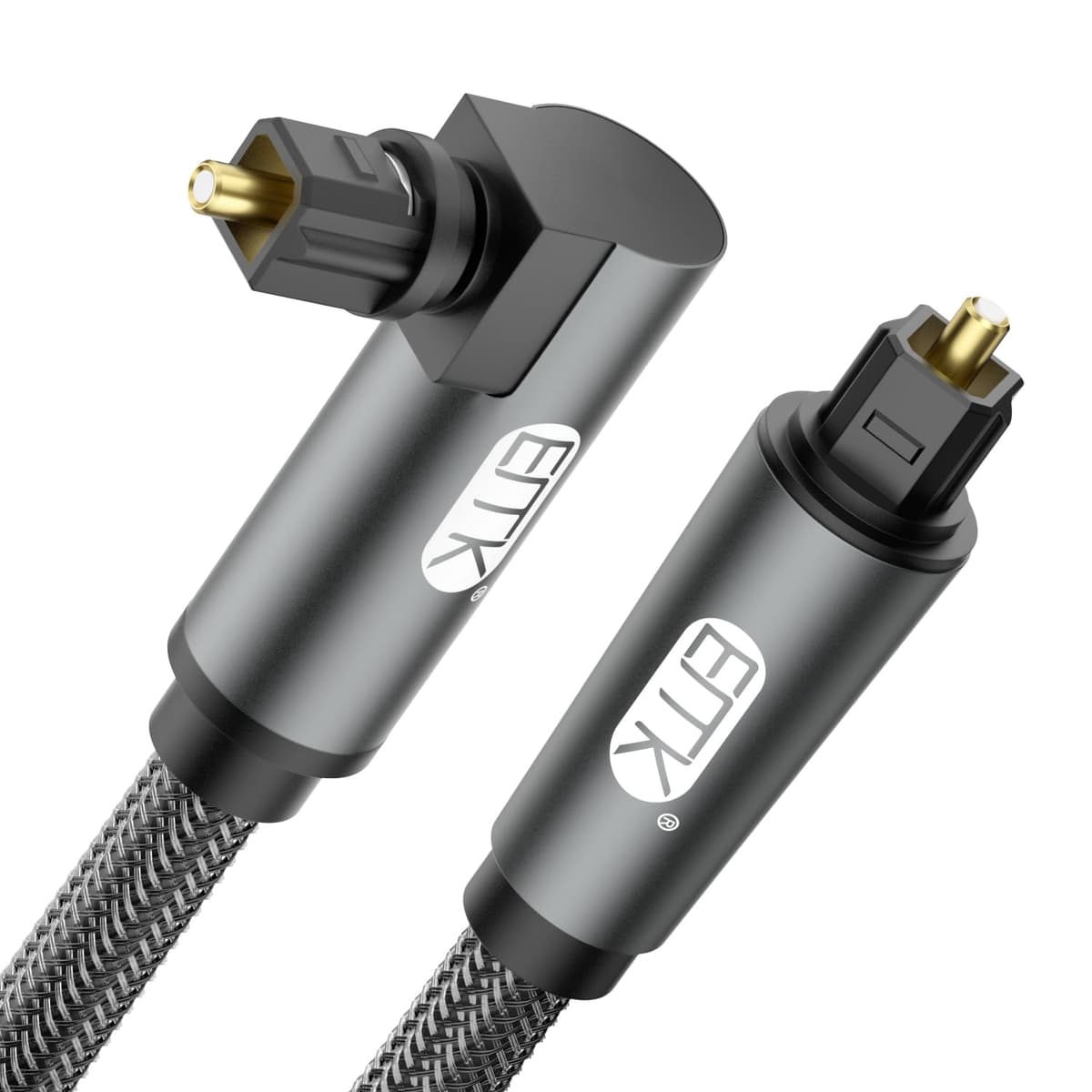 EMK Cable óptico de ángulo recto, cable de fibra óptica de enchufe Toslink giratorio de 90 grados para reproductor de Blu-Ray, barra de sonido, HDTV, PS3/PS4, Xbox (1,5M, Cable Óptico 90°, Negro) — view 11