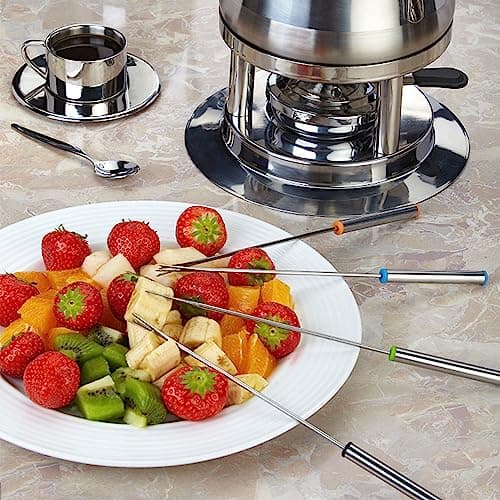Set of 12 Stainless Steel Fondue Forks 9.5", Color Coded Cheese Fondue Forks Smores Sticks with Heat Resistant Handle for Chocolate Fountain Cheese Roast Marshmallows Dessert Fruits — view 5