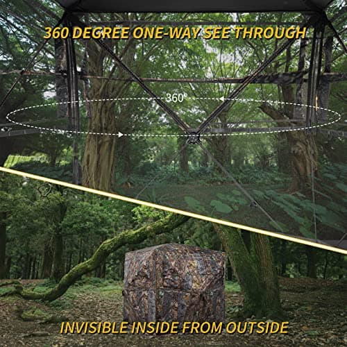 FUNHORUN Hunting Blind 360 Degree See Through Ground Blind for Deer/Turkey Hunting, 2/3 Person Pop Up Camouflage Tent with Chair, Portable Concealed Shelter with Carrying Bag