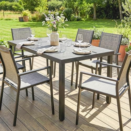 Outsunny 55" Outdoor Dining Table for 6, Rectangular Patio Table with Slatted Wood-Plastic Composite Top and Steel Frame for Garden, Backyard, Deck, Grey — view 7