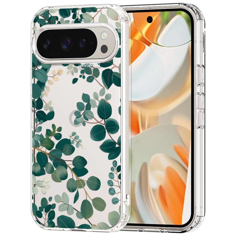 MOSNOVO Case for Google Pixel 9 & Pixel 9 Pro, [Buffertech 6.6ft Military-Grade Drop Protection] [Anti Peel Off Tech] Clear TPU Bumper Phone Case Cover Design - Eucalyptus — view 132