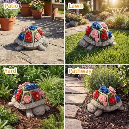 Snclriao Solar Garden Decor Outdoor Turtle Statue with Multi-Color Rose Flowers & 7 LED Lights – Outside Tortoise Decoration for Lawn Yard Patio Backyard - Home House Art - Gift for Men Dad Women Mom — view 4