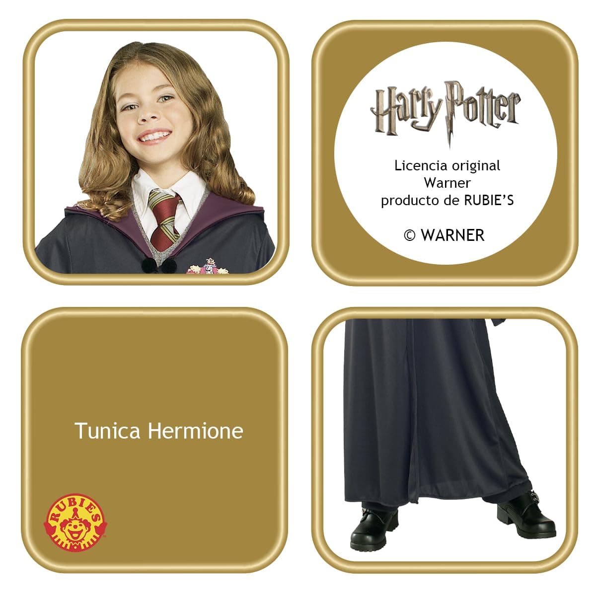 Rubies Disfraz Hermione Clásico para niñas, Túnica negra con broche y emblema de Gryffindor, Magos, Hogwarts, Licencia Oficial Warner Bros Harry Potter — view 2