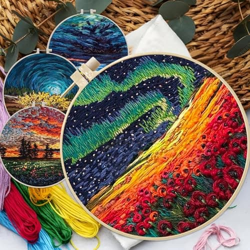 Maydear 4 Pack Embroidery Starter Kit with Pattern, Stamped Cross Stitch Kits for Beginners Adults with Embroidery Hoop and Instructions, Hand Embroidery Kit (Embroidery kit flower2) — view 6