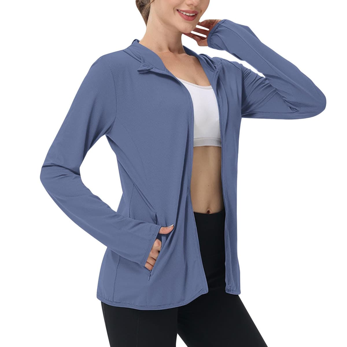 Sun Jacket for Women UPF 50+ Lightweight Athletic Jacket Sun Protection Full Zip Hoodies Shirts Hiking Outdoor Pockets — view 9