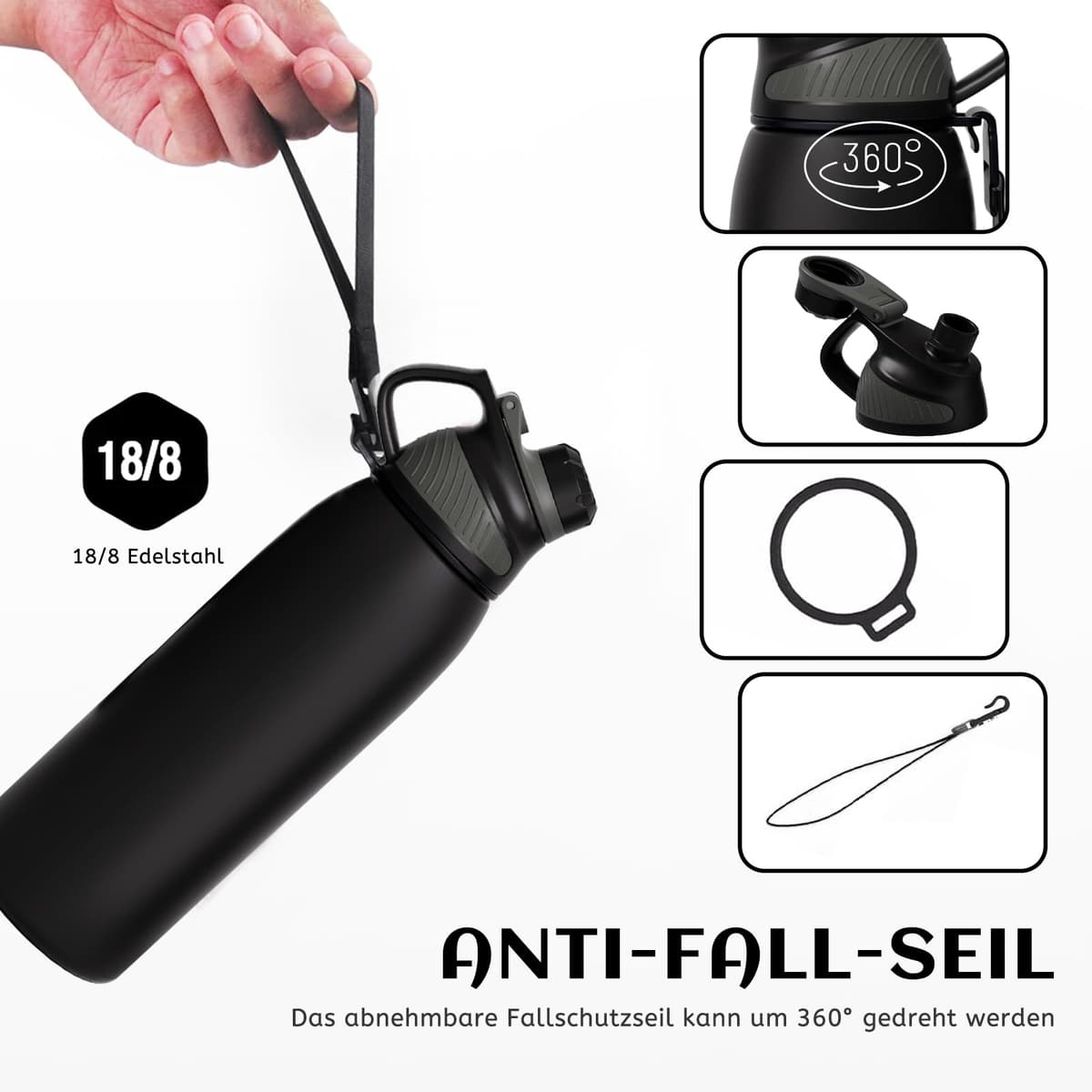 Fjbottle Botella Agua Acero Inoxidable con Tapa Magnética 1L, 800ml, 600ml, 400ml sin BPA Botella Termica para Niños, 1500ML Deportiva Termo — view 3