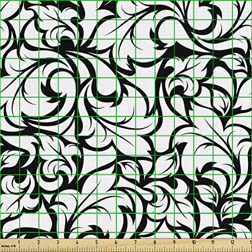Ambesonne Floral Fabric by The Yard, Monochrome Leaves Abstract Design Botanical Arrangement Gardening Inspiration Print, Decorative Fabric for Upholstery and Home Accents, 1 Yard, Black White