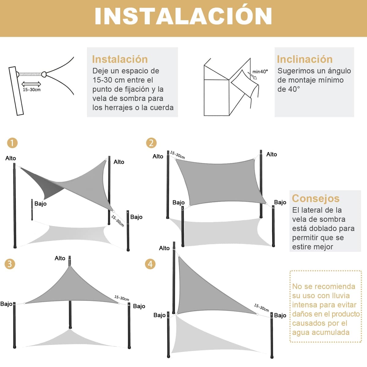 AXT SHADE Toldo Vela de Sombra Impermeable Triangular 3x3x4,25m Protección Rayos UV para Exterior Terraza Patio Jardín-Arena — view 5