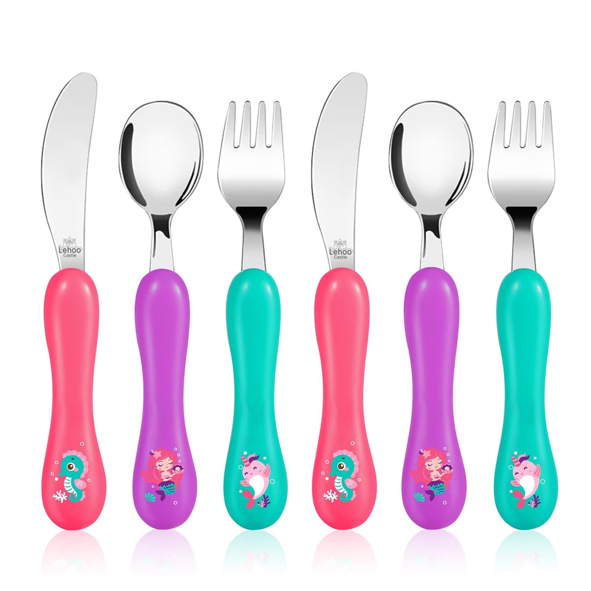 Lehoo Castle Children's Cutlery Set, 6pcs Stainless Steel Toddler Cutlery Kids Cutlery Flatware, Incudes 2 x Spoons, 2 x Forks, 2 x Knives — view 12