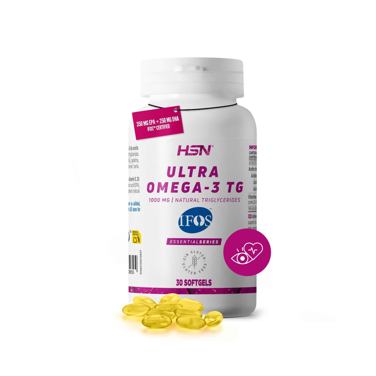 HSN Ultra Omega 3 TG IFOS 5 Estrellas | 120 Perlas | 1000mg Aceite de Pescado por Perla con 350mg EPA + 250mg DHA – Alta Absorción en Forma de Triglicéridos – Certificado Sin Metales Pesados — view 11