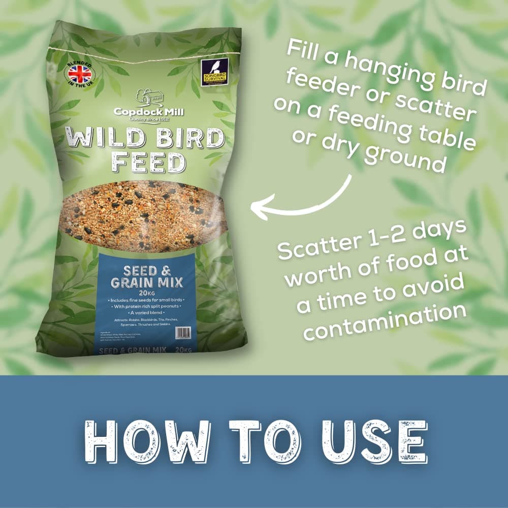 Copdock Mill Wild Bird Seed & Grain Mix 20kg Bag All Year Round High Energy Wild Bird Food 100% Natural Ingredients Including Sunflower Seeds and Peanuts — view 3