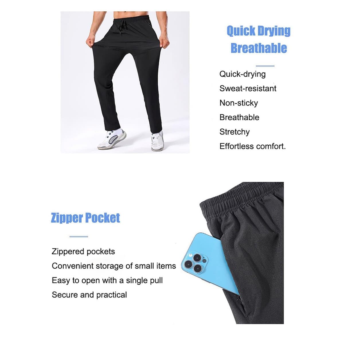 Pantalones deportivos para hombre, cintura elástica, ligeros, de secado rápido, con bolsillos, para gimnasio, entrenamiento — view 5