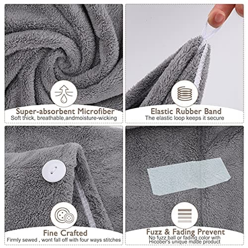 3 Pack Microfiber Hair Towel BEoffer Super Absorbent Hair Wraps for Women Wet Hair, Fast Drying Hair Turban, Hair Caps with Buttons for Drying Curly, Long & Thick Hair Anti Frizz (Gray+Pink+Blue)