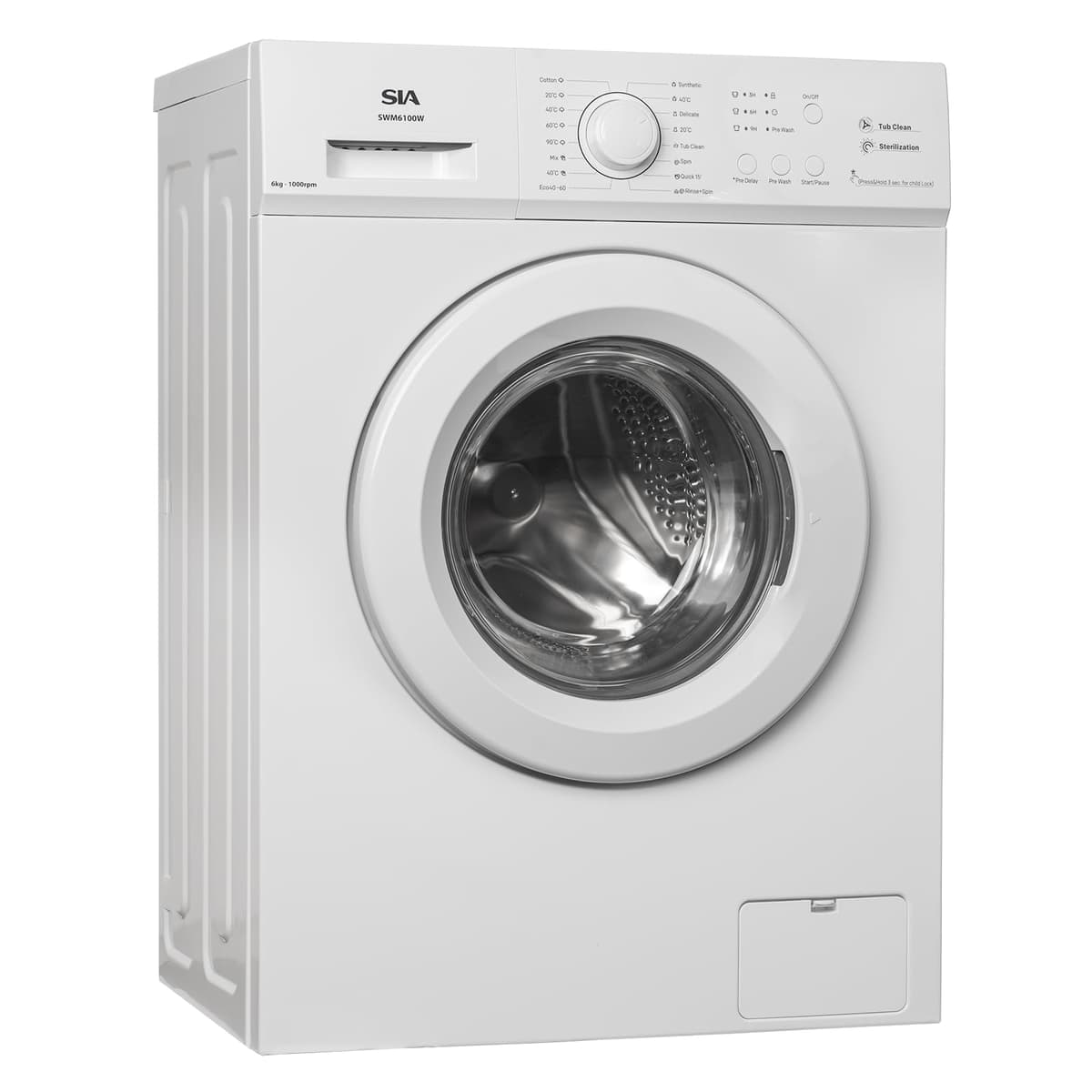 SIA 6kg 1000RPM Washing Machine with 9 Preset Programs Energy Rating E in White - SWM6100W — view 2