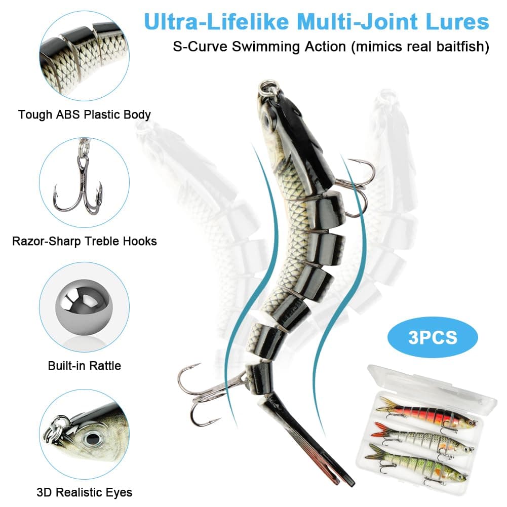 Vicloon 3Pcs Cebos de Pescar Articulados,Señuelos de Natación Bionic Multi-articulado de Natación Realistas,Swimbait Realista de Hundimiento Lento — view 3