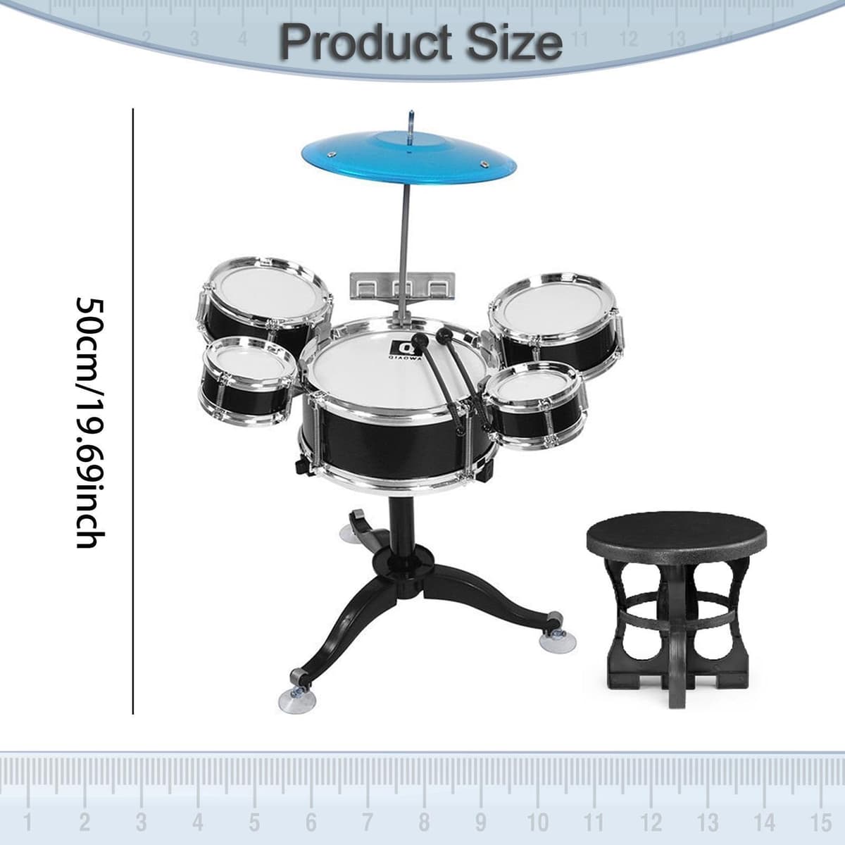 Amagogo Batería para niños de 3 a 6 años, con Baquetas, 5 Tambores, Juguete rítmico, Kit de batería de Jazz para niños, Negro — view 2