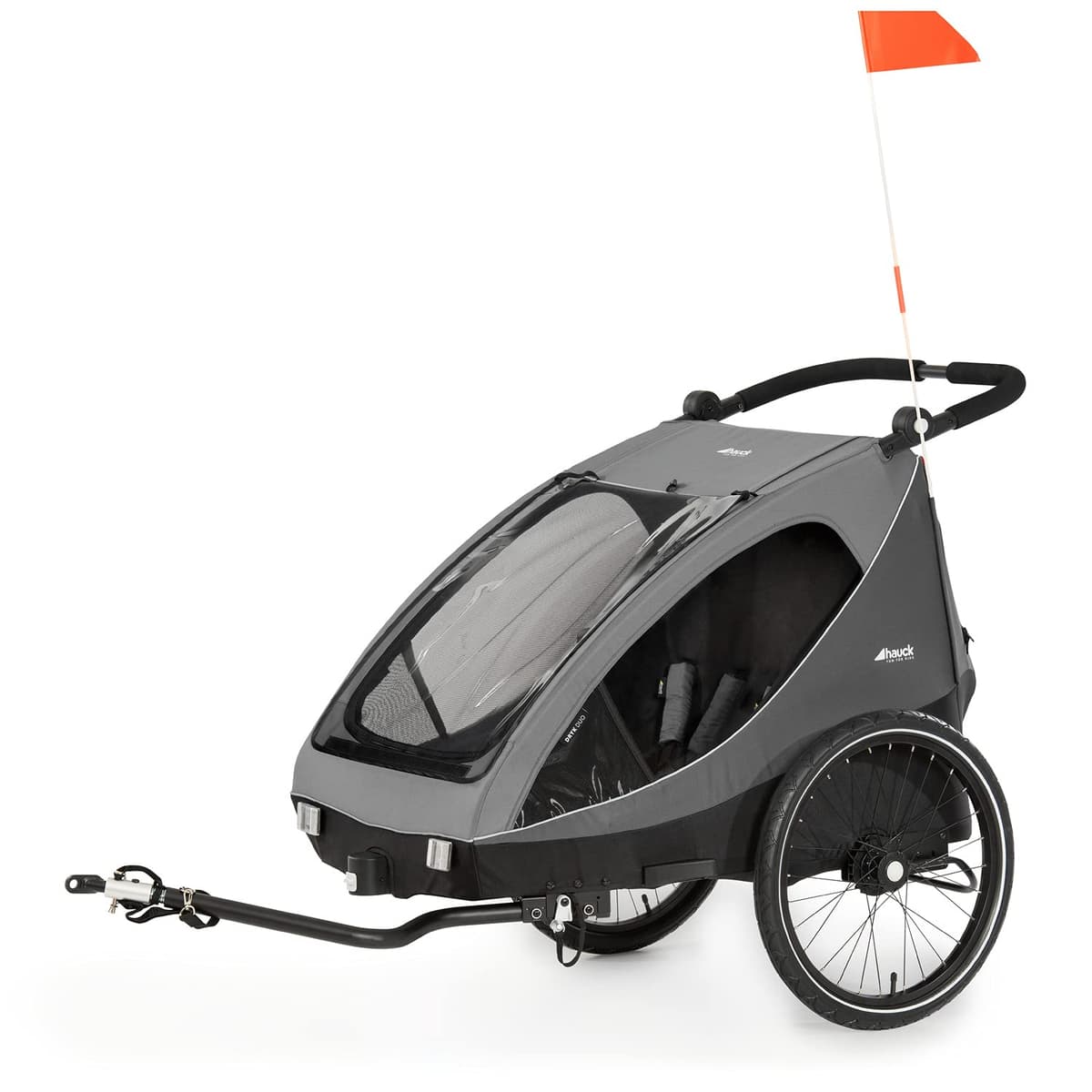 hauck Remolque Bicicleta Niños 2 Plazas Dryk Duo - Carro Bici Infantil Completo desde 6 Meses hasta 22 kg - Enganche Incluido - Silla de Paseo Gemelar Maletero XL - Plegable - Gris — view 4