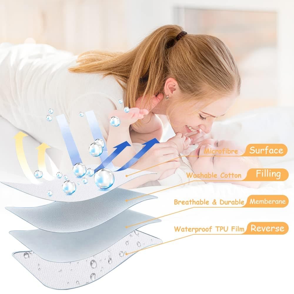 Yoofoss Next to Me Crib Mattress Protector 51 x 85 cm Waterproof Next to Me Mattress Protector 2 Pack Breathable & Comfortable Baby Mattress Cover White — view 4