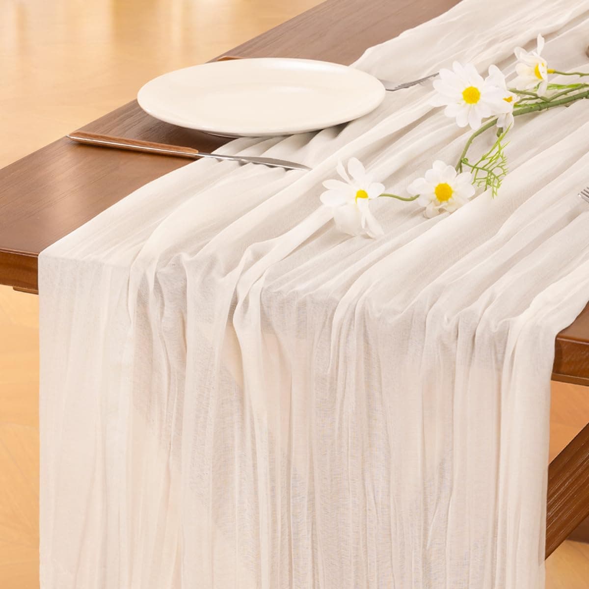 Socomi Beige Cheesecloth Table Runner Easter Spring Boho Rustic Gauze 120 inch 10FT Cheese Cloth Runner for Wedding Party Baby Shower Birthday Home Decor Holiday Decorations — view 27
