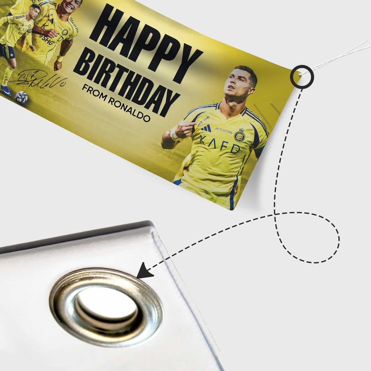 Cristiano Ronaldo Happy Birthday Banner Football Theme Party Decoration, Soccer Birthday Backdrop for Kids & Fans (Al Nassr) — view 2