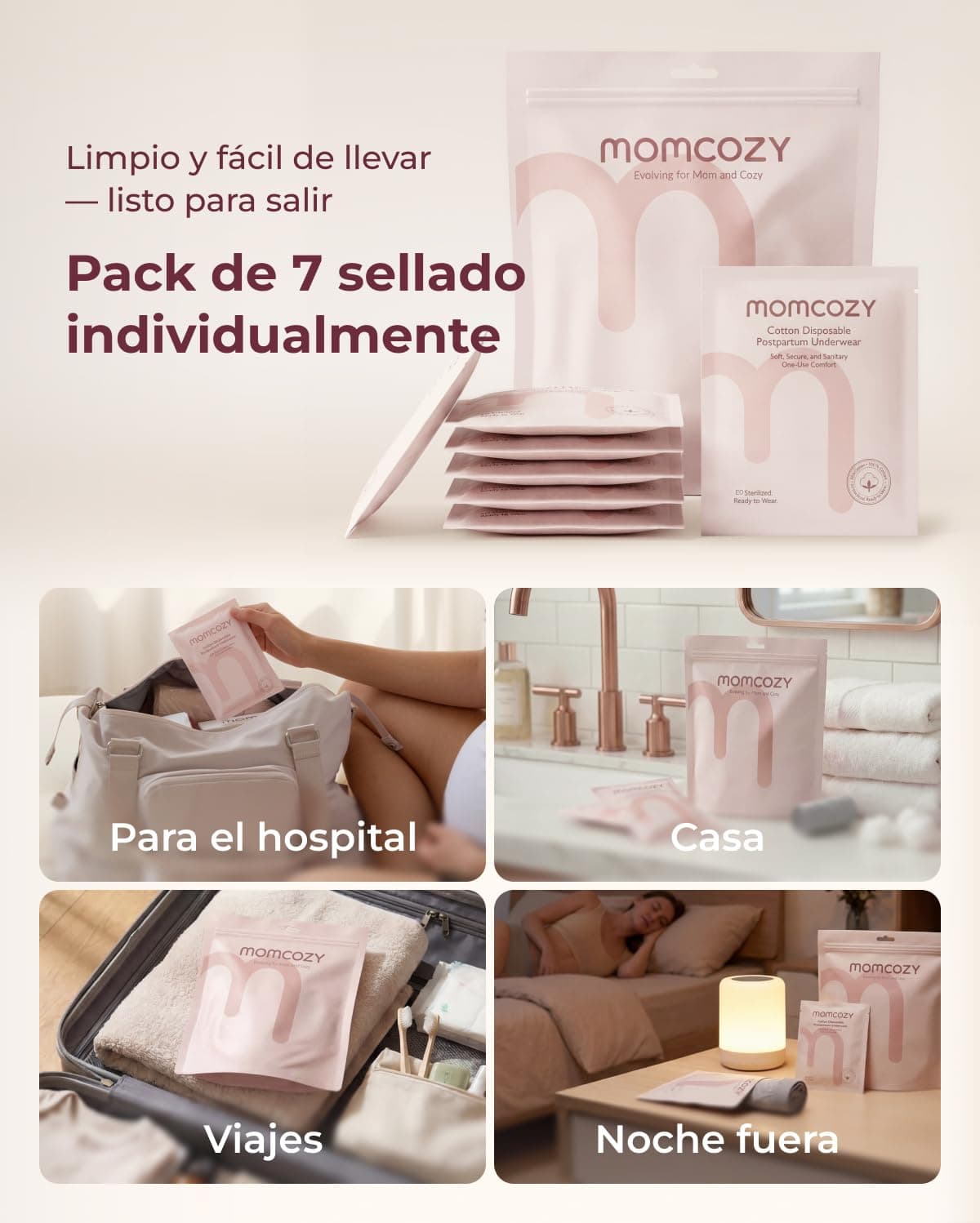 momcozy Bragas Desechables Postparto de algodón 100%, Pack de 7, Bragas Postparto para Mujer algodón Transpirables, de Talle Medio-Alto y con Refuerzo Ancho — view 5