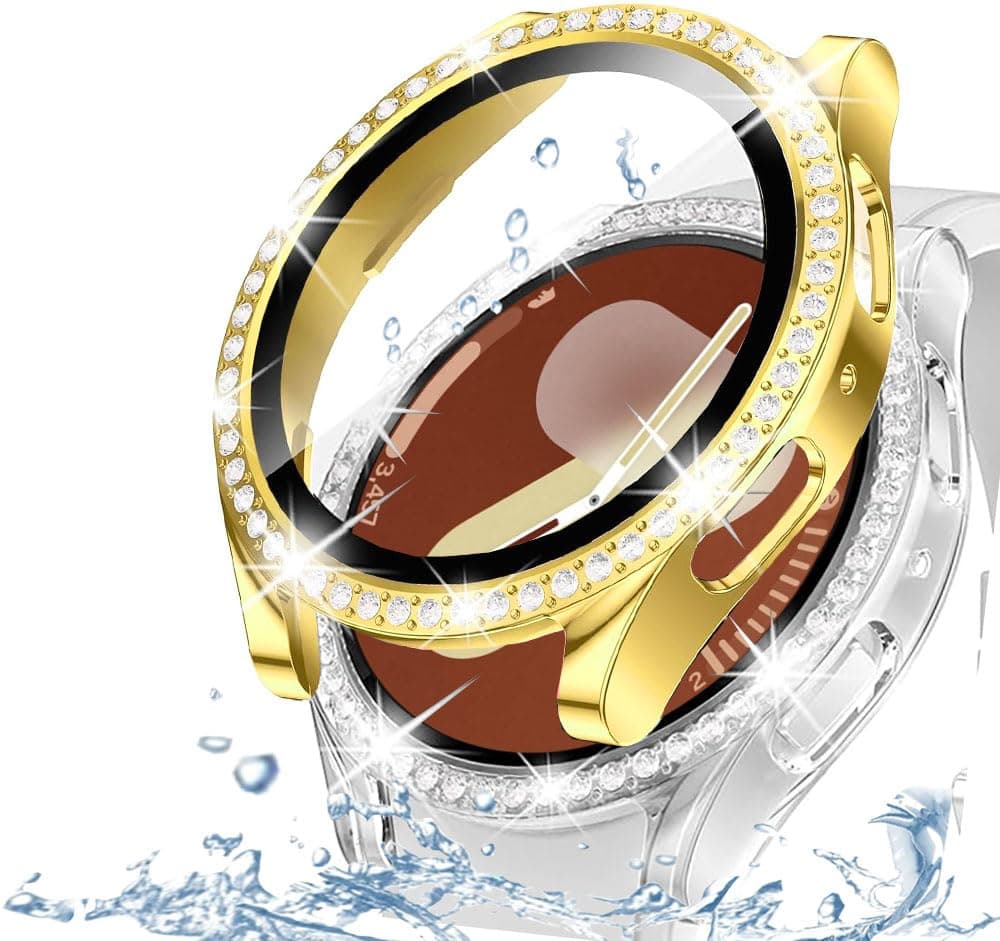 DEALELE [2-PACK] Case Compatible with Samsung Galaxy Watch FE / 5/4 40mm, Bling Double-row Diamond PC Protective Case Protector Cover, 40mm, Rose gold + Transparent — view 23