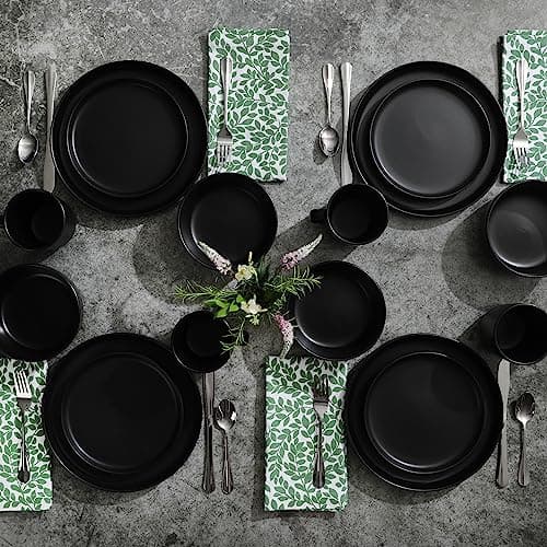 Gibson Home Zuma Stoneware Plates, Bowls, & Mugs Dinnerware Set - Matte Black, Service for Four (16pcs) — view 3